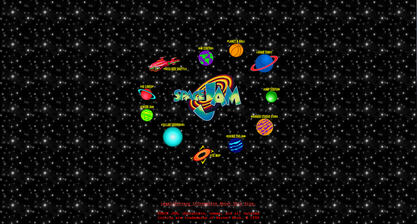 screenshot of space jam site